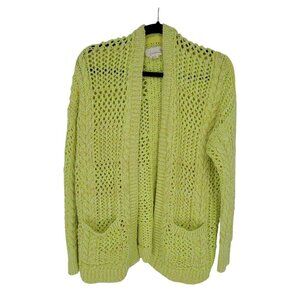 Anthropologie XS S Serenity Cardigan yellow green open knit open front sweater